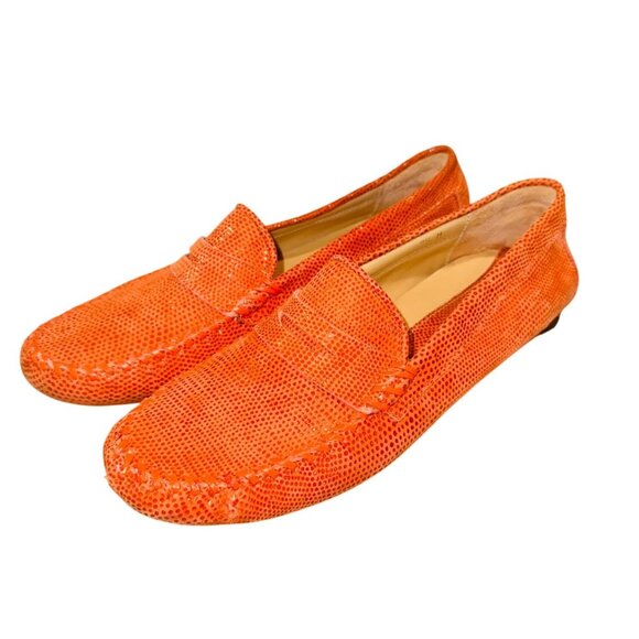 Vaneli Orange Snake Skin Textured Slip-On Driver Loafer 7.5 Leather Casual Shoes - Picture 1 of 13